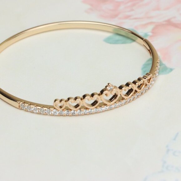 Rose Gold Bangle with Heart & Stone Accent, XPBL0414 - Picture 7 of 11